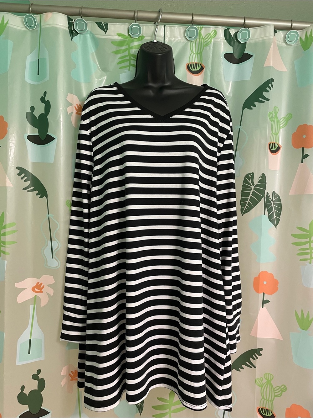 LuLaRoe Black and White Striped V-Neck Tunic